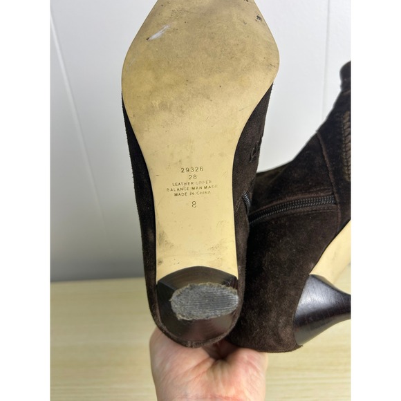 Y2K PARADE Boots Brown Suede Embroidered Detail Mid Calf Heeled Size 8 boho - Picture 8 of 13